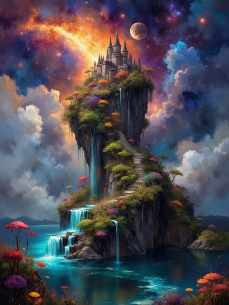 Luminescent Rainbow Village on Floating Island