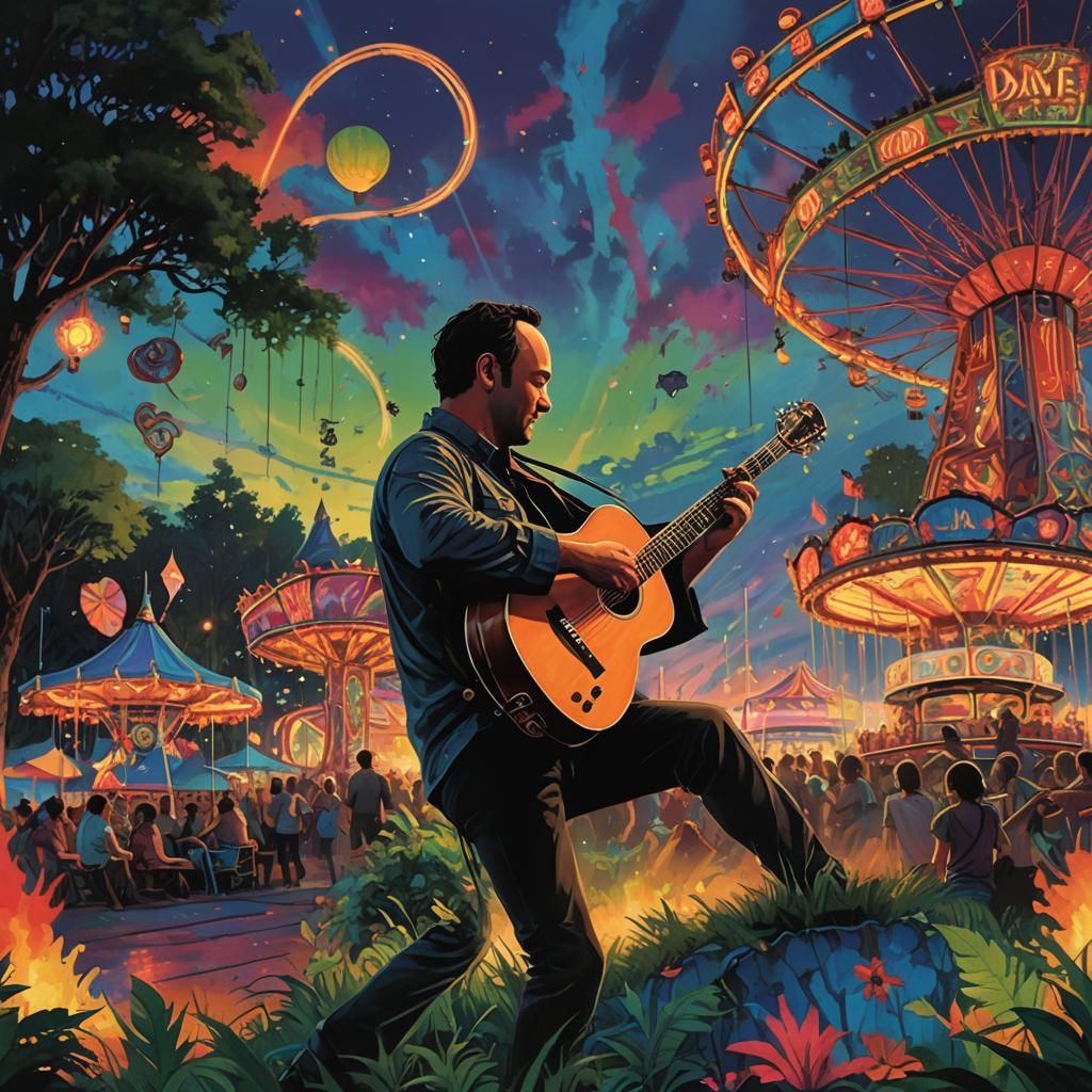 Musician's Silhouette at Whimsical Tie-Dye Fairground