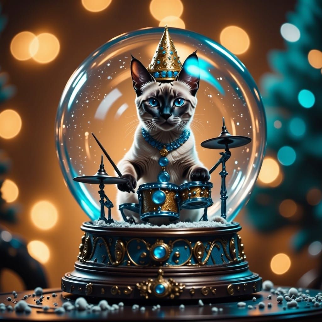 Figurine Drummer Inside Snow Globe: Maximalist Still Life