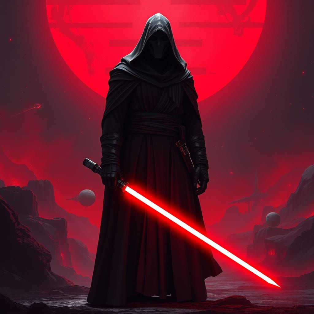 Sith Lord in Dark Galaxy Landscape