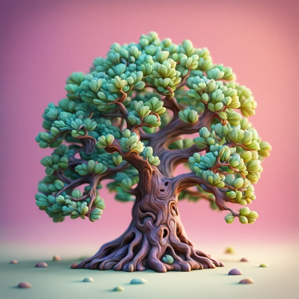 Small Clay Tree Digital Sculpture in Stop Motion Style