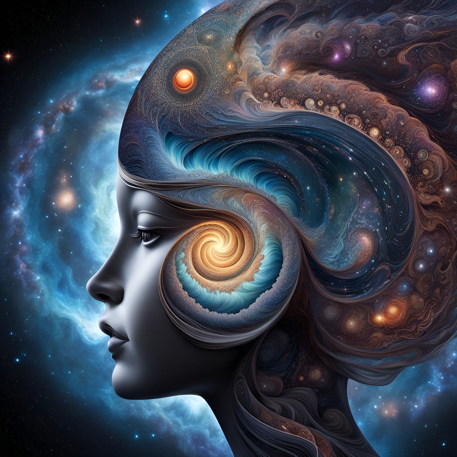 Universe Inside Glass Head: Detailed Galaxy Art