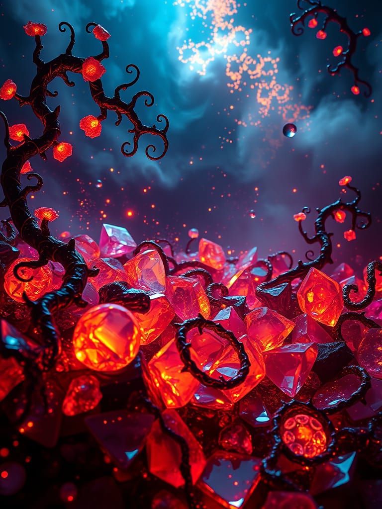 Bioluminescent Gemstone Vines in Fractal Cosmos