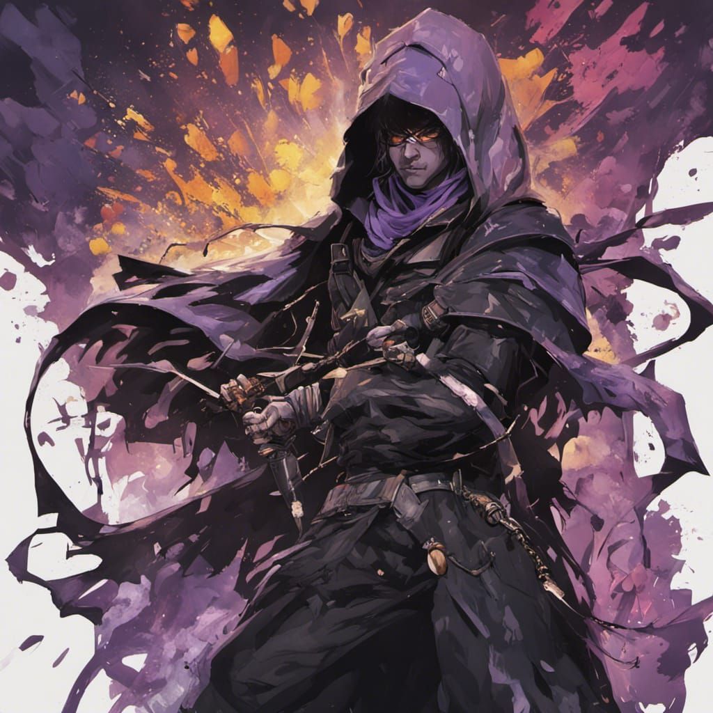 Dark Angel with Pistol and Katanas in Graffiti Art