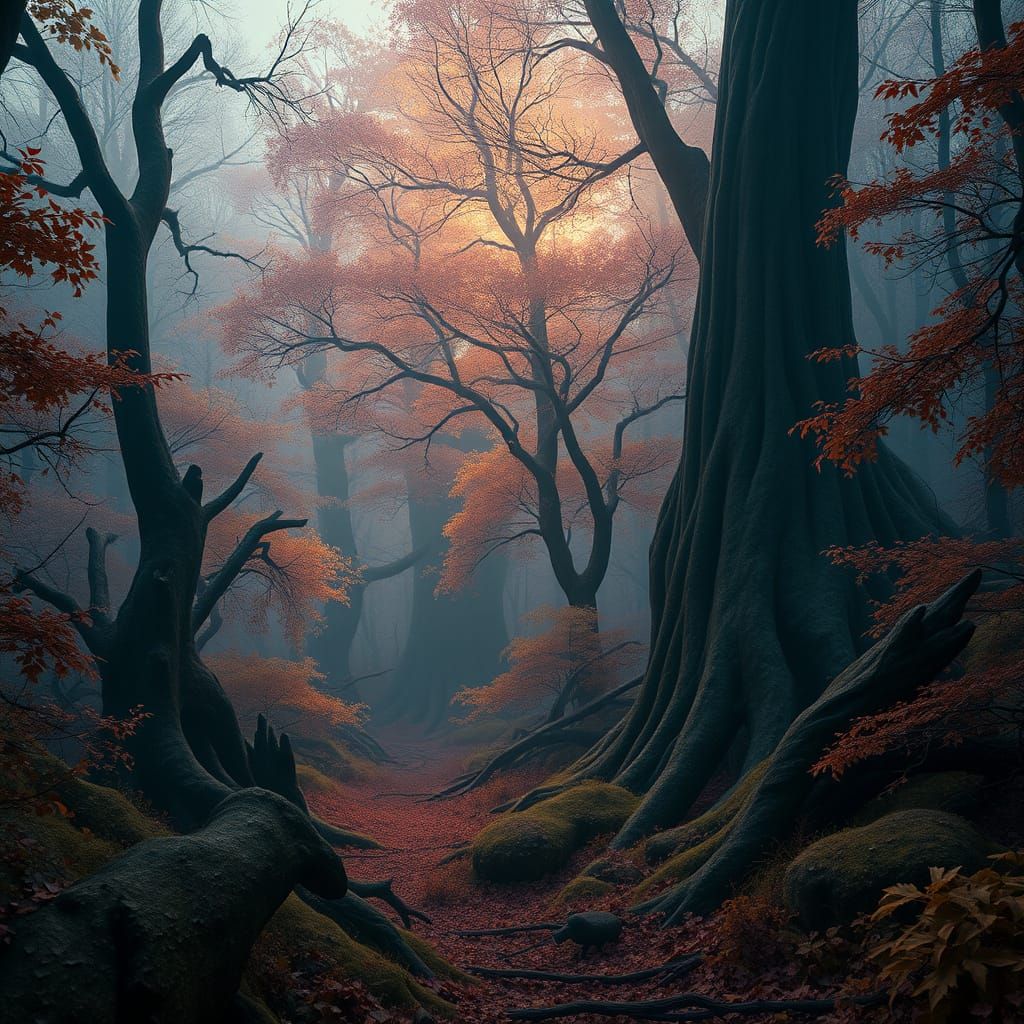 Eerie Autumn Forest in a Mystical Realm