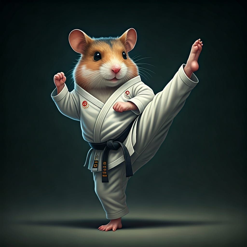 Dapper Hamster Karate Kick in Rackham-Blake Style