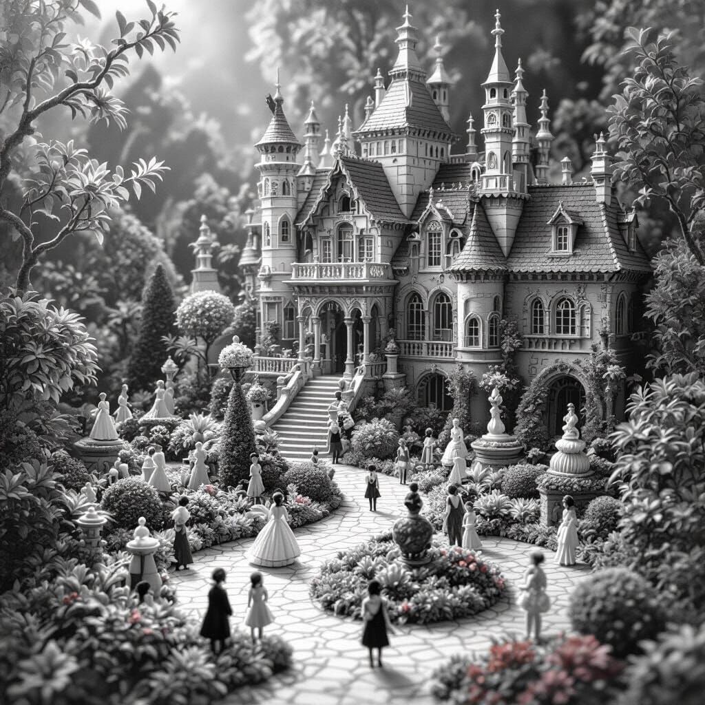 Miniature Charcoal World with Whimsical Figures