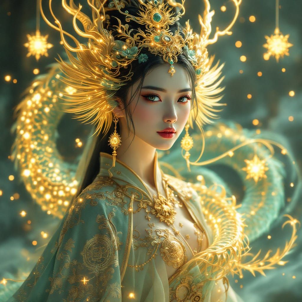 Celestial Dragon Empress in Luminous Jade Tones