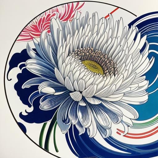 Japanese Chrysanthemum Illustration in Art Nouveau Style