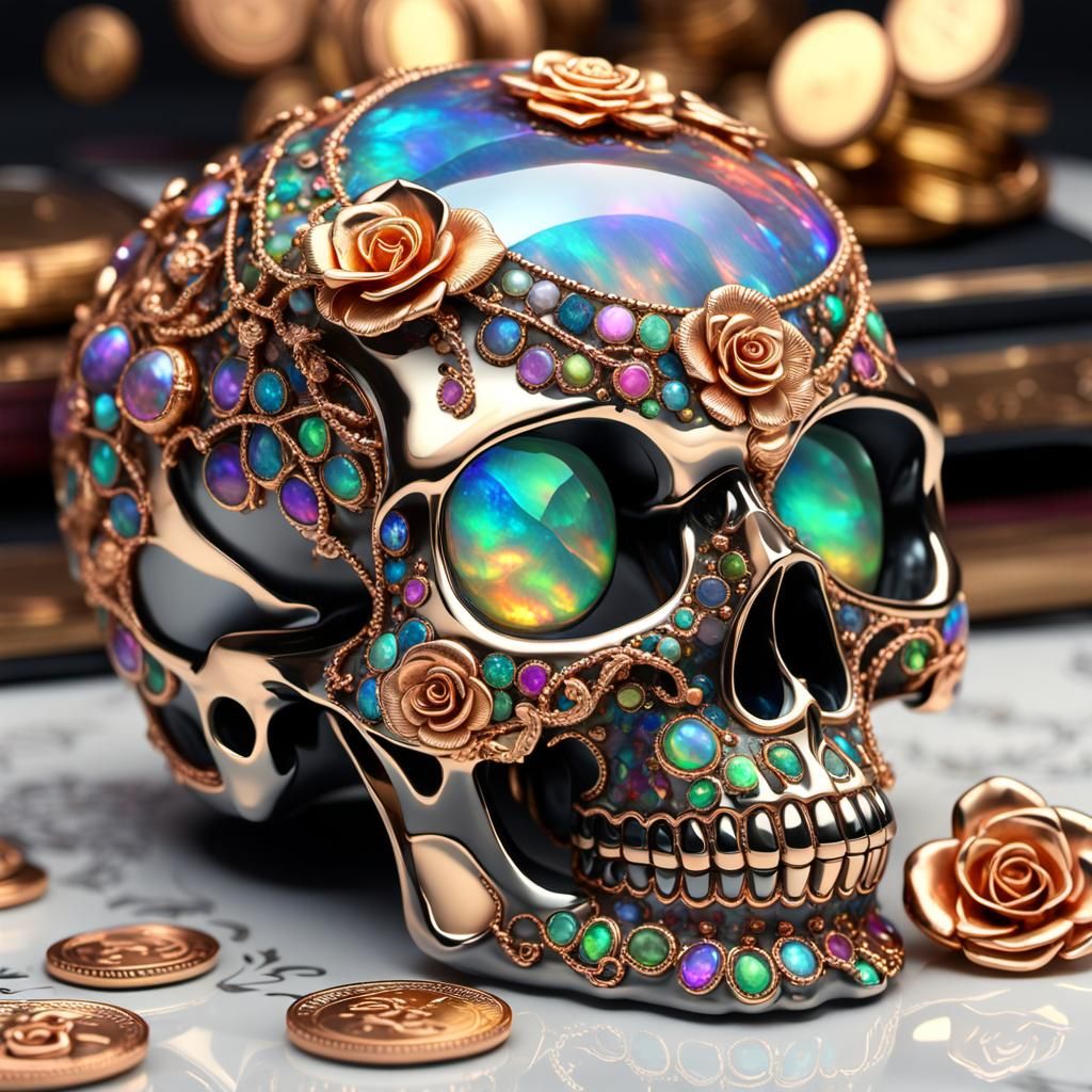 Opulent Gem-Adorned Skull on Treasure Desk