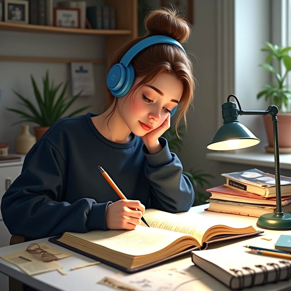 Cozy Study Session in a Bedroom Sanctuary