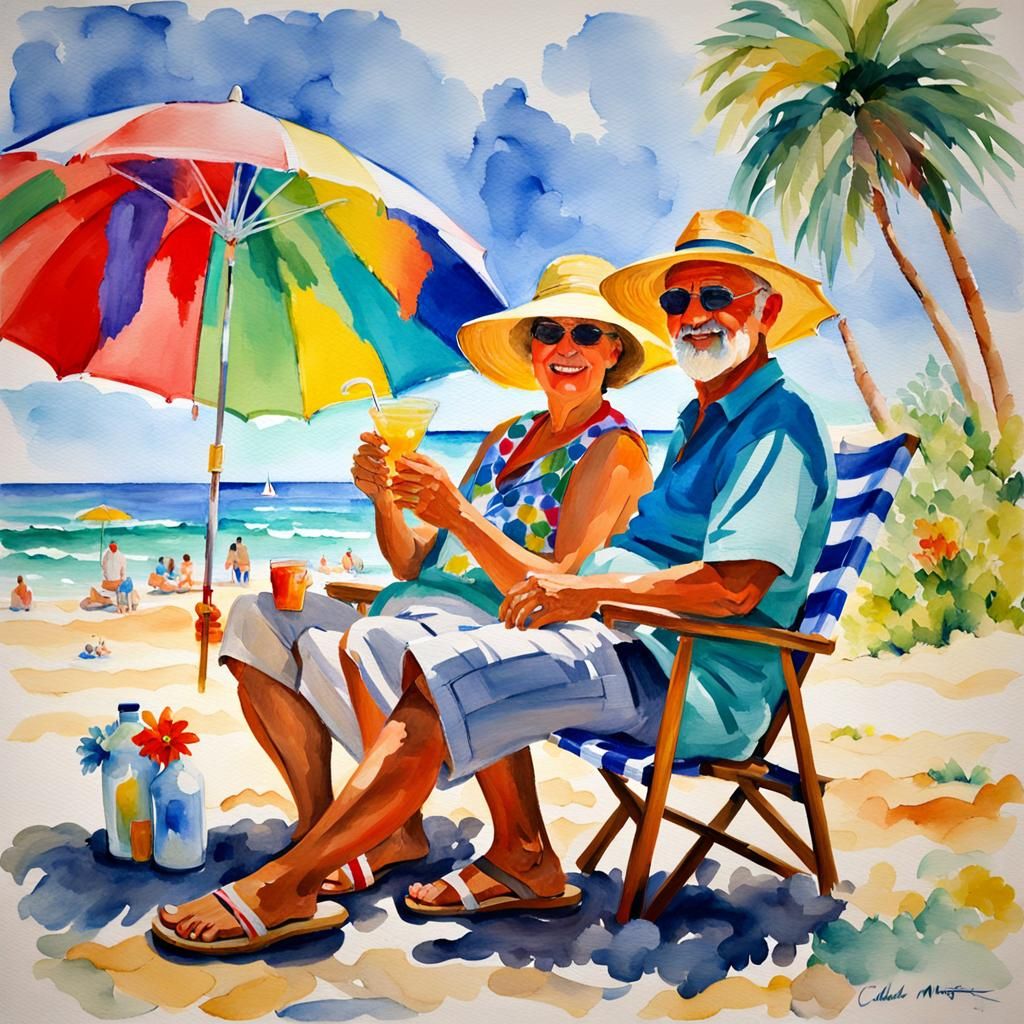 A Joyful Beach Scene in Impressionist Style
