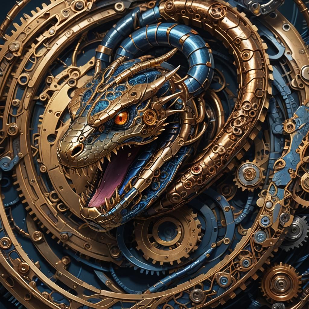 Cyberpunk Cyborg Snake in Circle of Gears