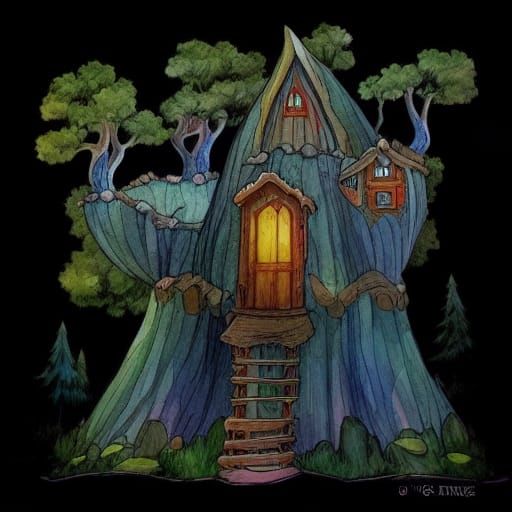 Oak Elf Village: Watercolor Treehouses and Dancing Elves