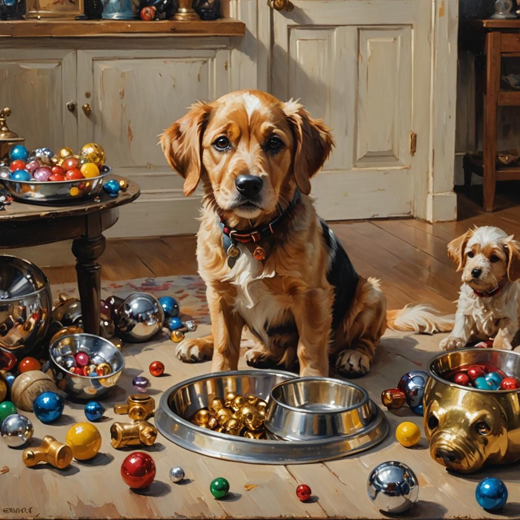 Dog Begging for Food: Impressionist Oil Painting