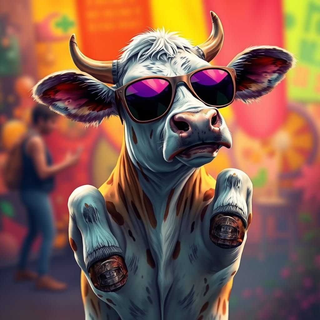 Cow Dancing in Sunglasses: Hyperrealistic Digital Art