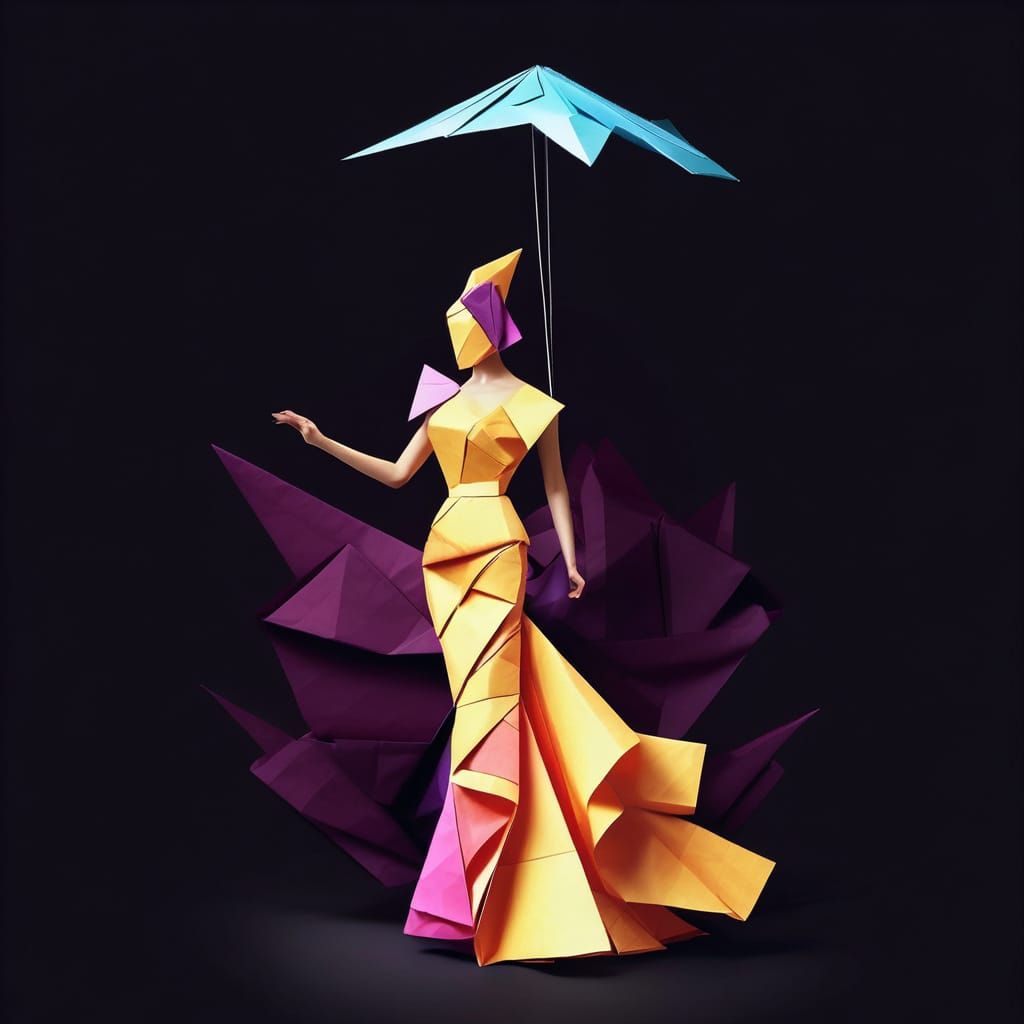 Sharp Origami Paper Dress Couture in Digital Art
