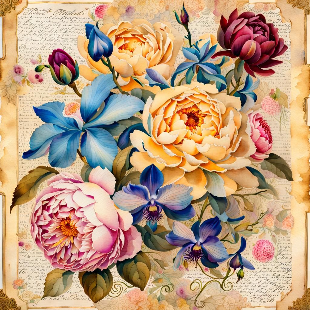 Watercolor Floral 'Thank You' on Vintage Paper