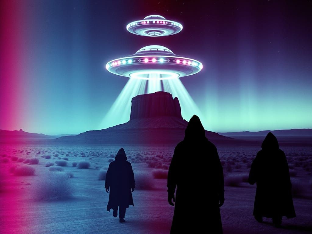 Inverted Kirlian Photo of Cultists Approaching UFO
