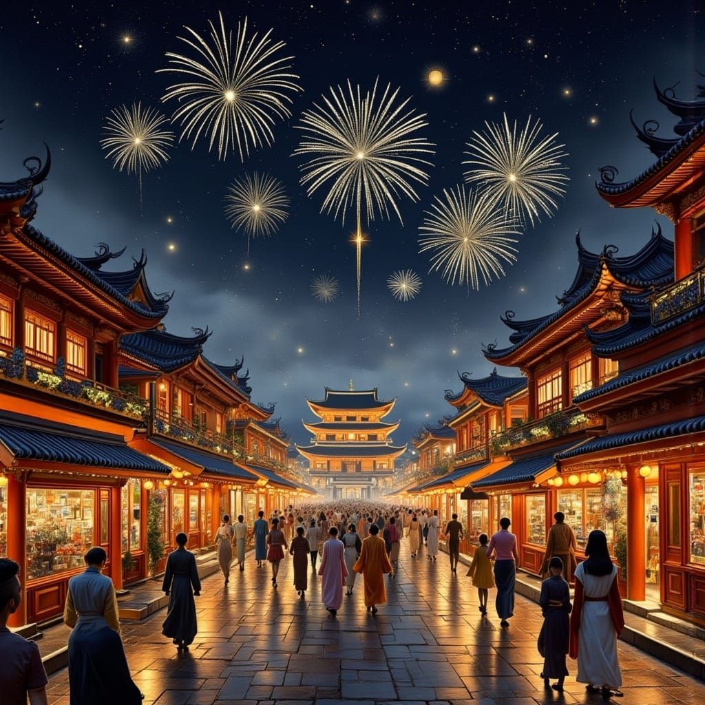 Tang Dynasty Festival Night With Fireworks