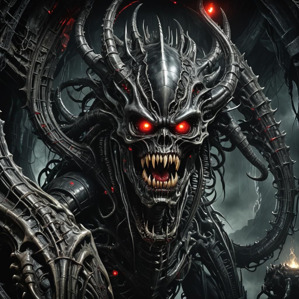Grotesque Giger-Inspired Monster in Dark Fantasy Horror