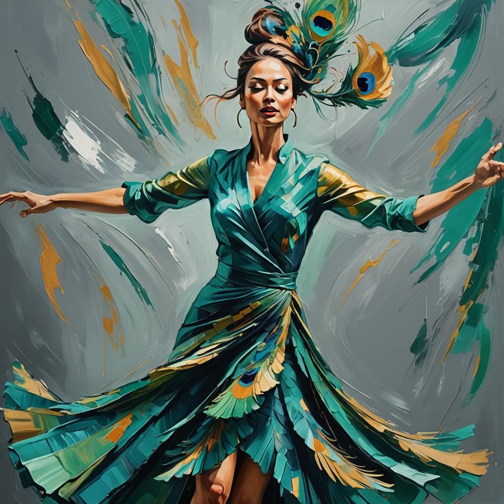Woman in Peacock Dance: Fauvist Expressionism in 8K