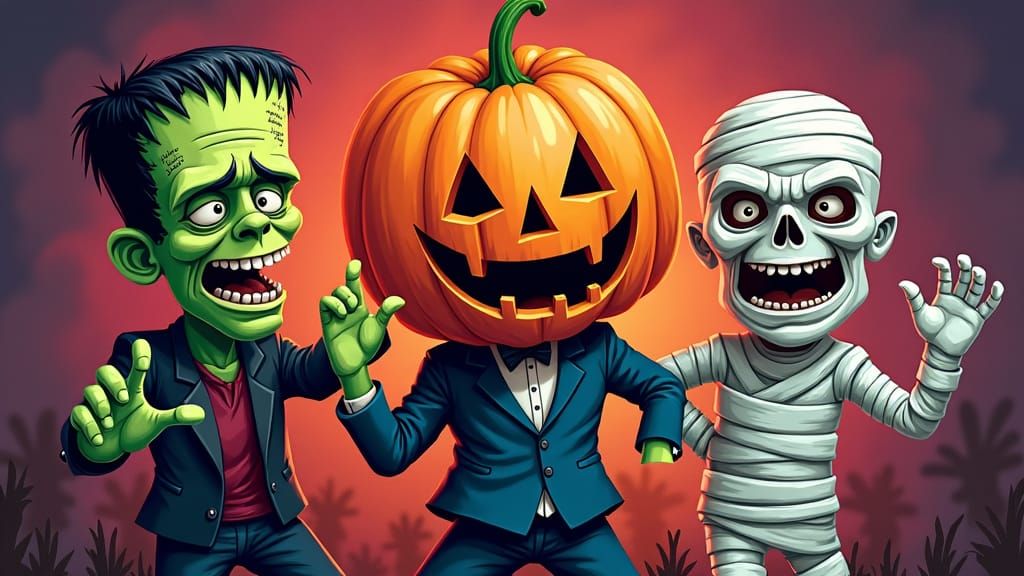 Halloween Monsters Dance: Frankenstein, Dracula, Mummy