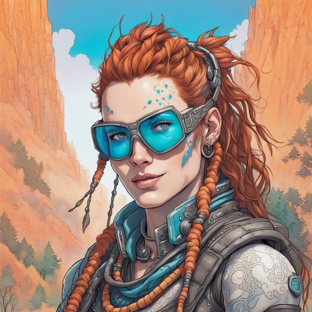 Aloy in Cyberpunk Style Portrait