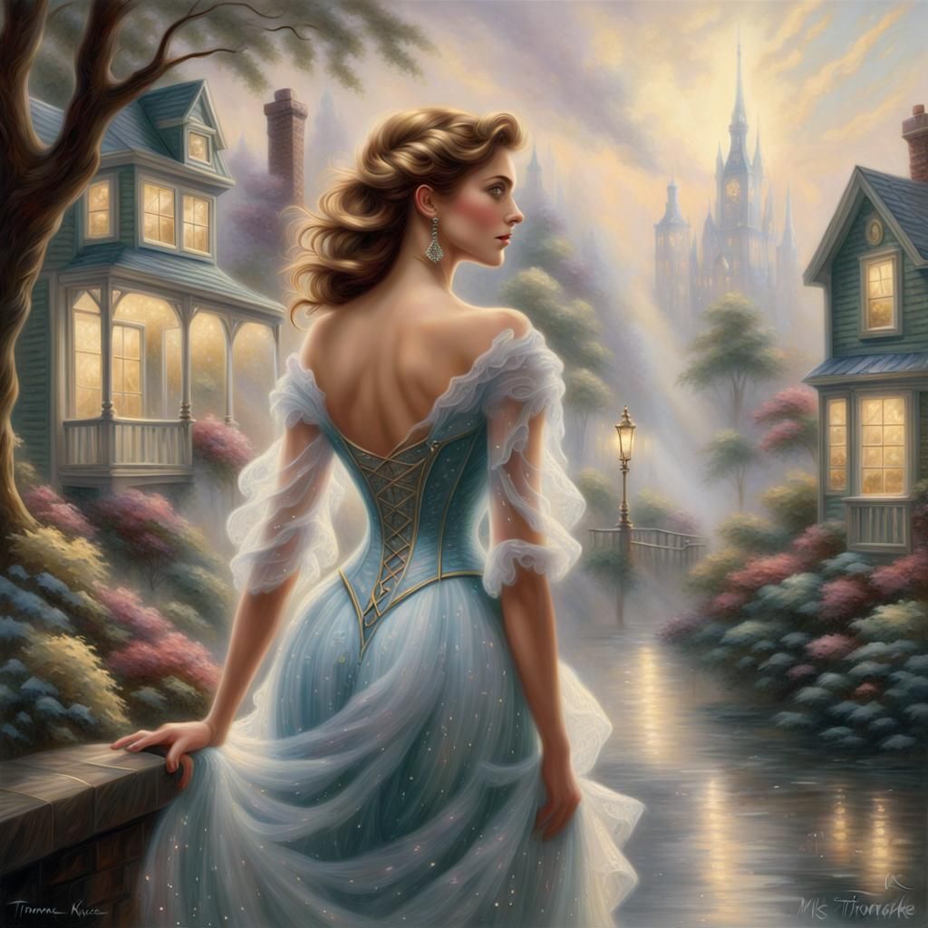 Ethereal Woman in Misty Landscape, Hyperdetailed Fantasy