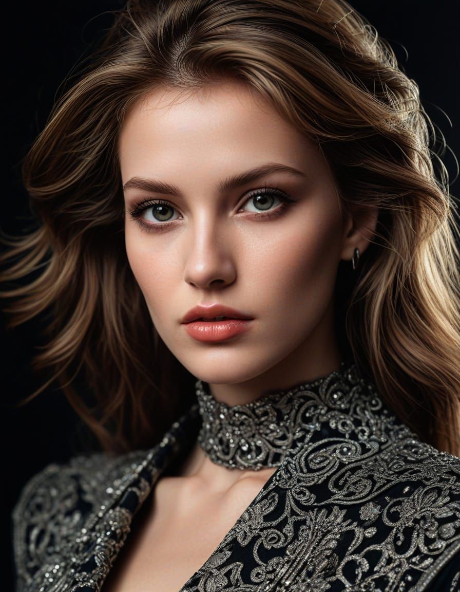 1980s Glamour Model in Hyperrealistic Portrait