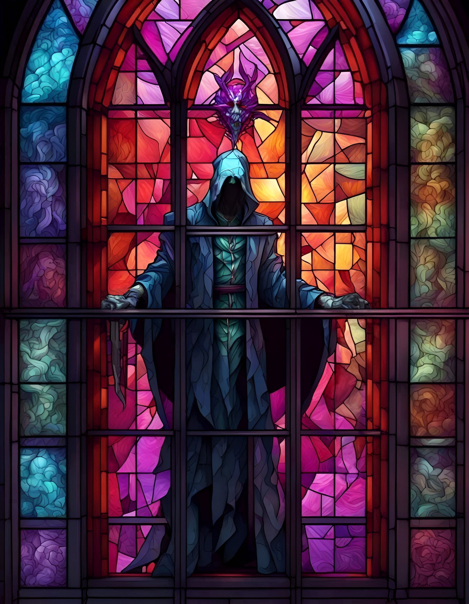 Stained Glass Ghost Emerges: 3D Fantasy Art