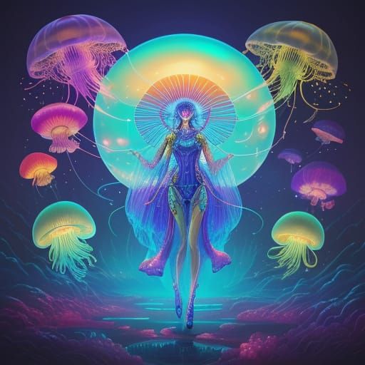 Surreal Japanese Alien World with Glowing Jellyfish