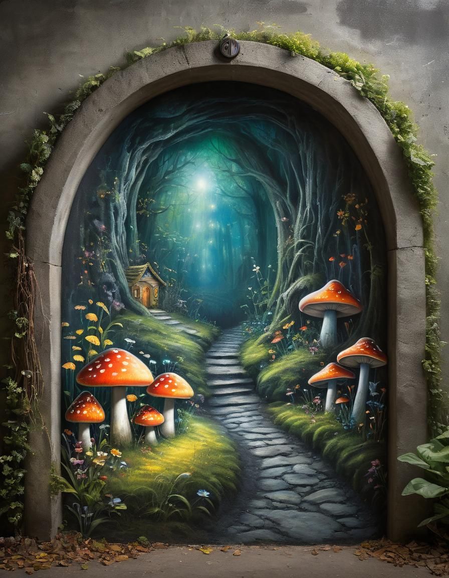 Whimsical Chalk Art Portal to Fairy Land