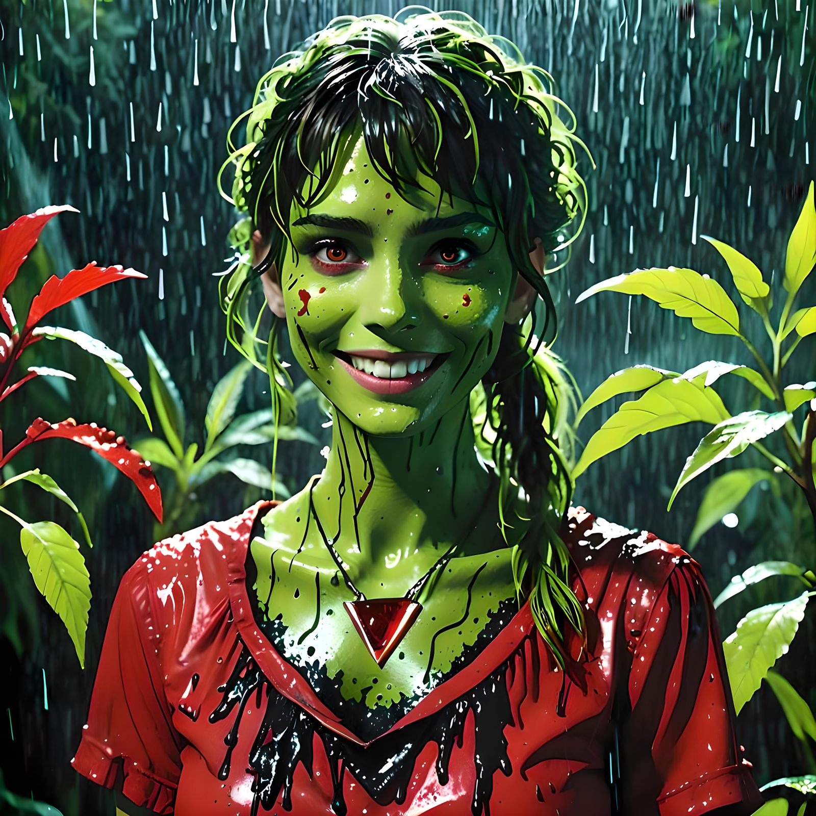 Plant Girl with Red Pendant in Cinematic Style