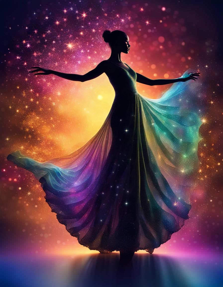 Elegant Dancer Silhouette in Colorful Dress, Abstract Fracta...
