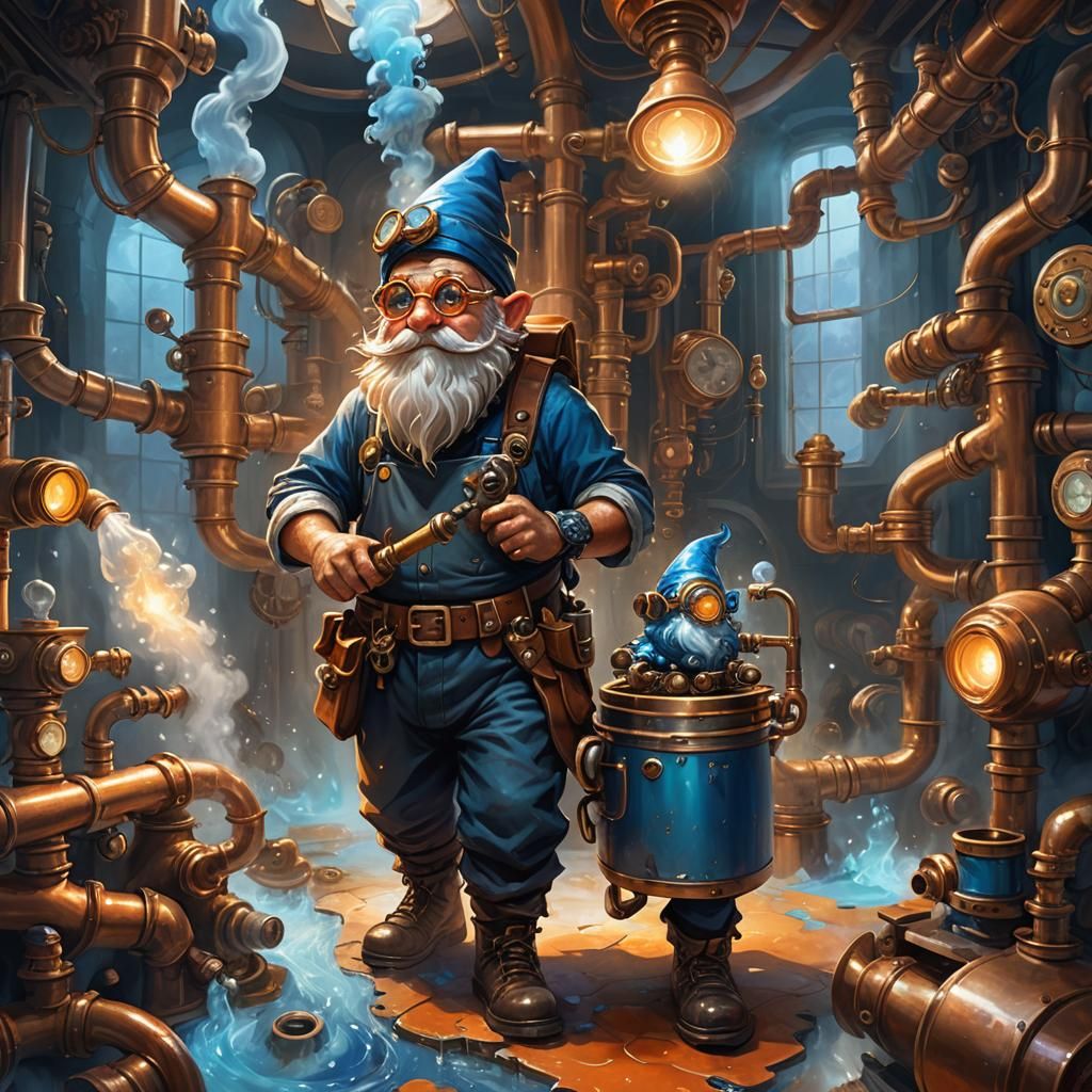 Gnome Plumber in Steampunk Fantasy World