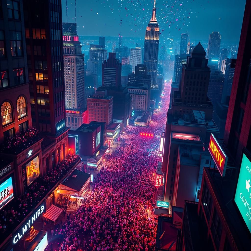 New York City Night Celebration in Hyper-Realism
