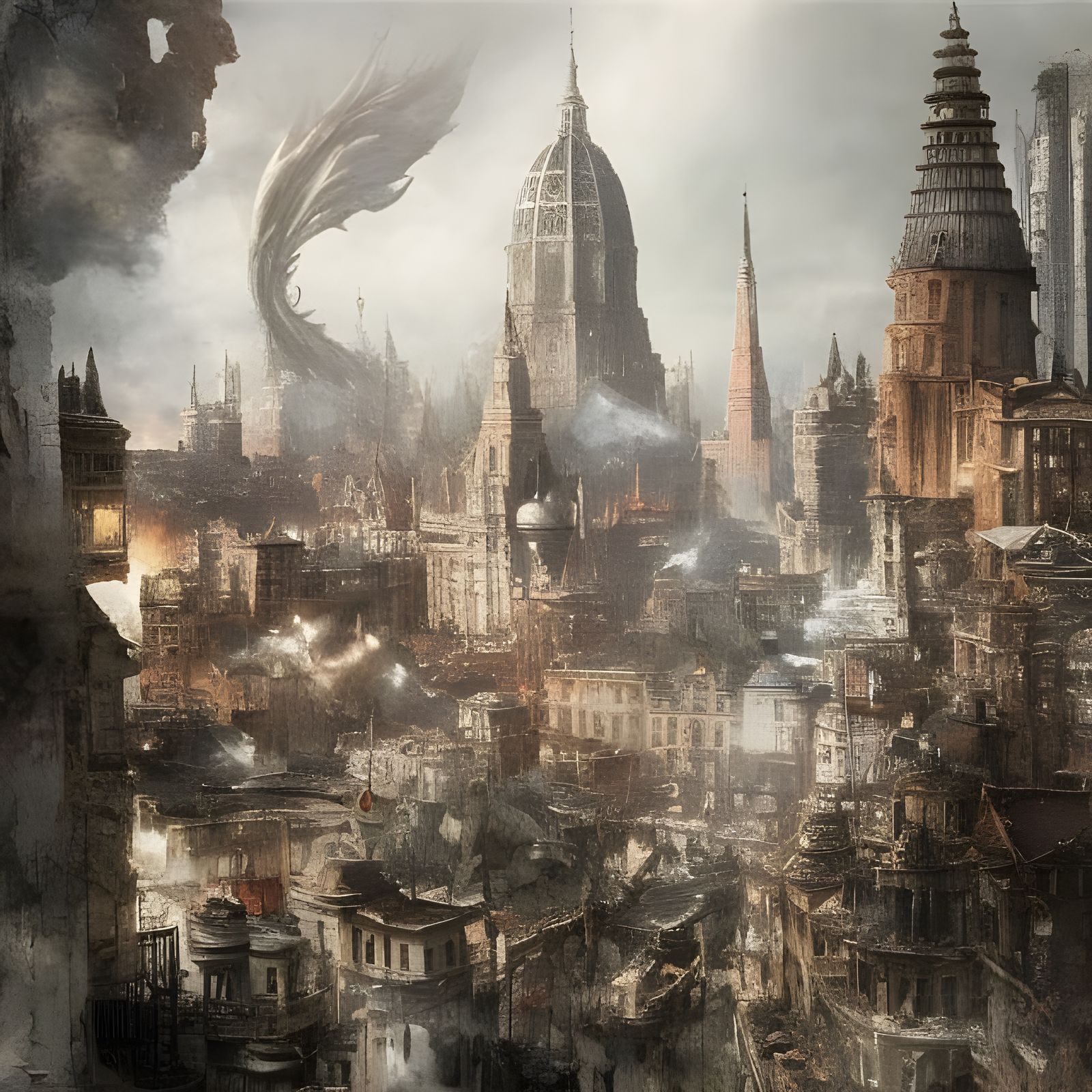 Futuristic Cityscape with Bizarre Creatures in Hyperreal Sty...