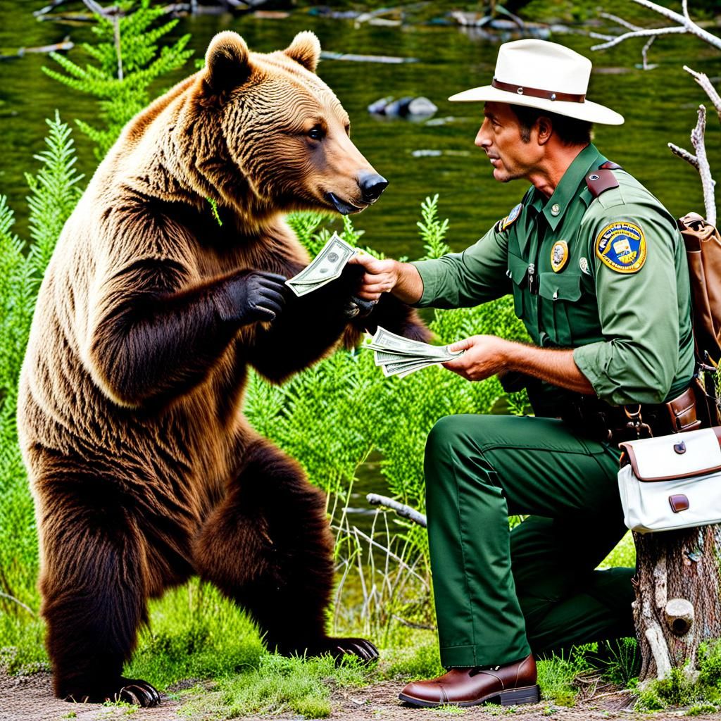 Grizzly Bear Bribes Park Ranger: Conceptual Image