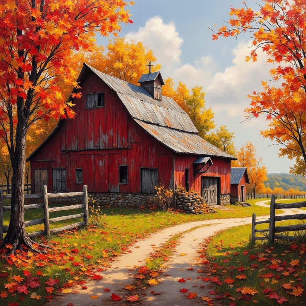 Rustic Red Barn in Autumn Splendor