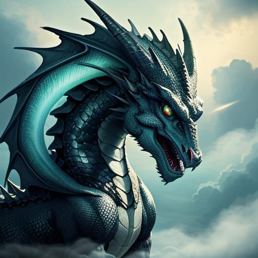 Girl on Black Dragon in Moonlight, Fantasy Illustration