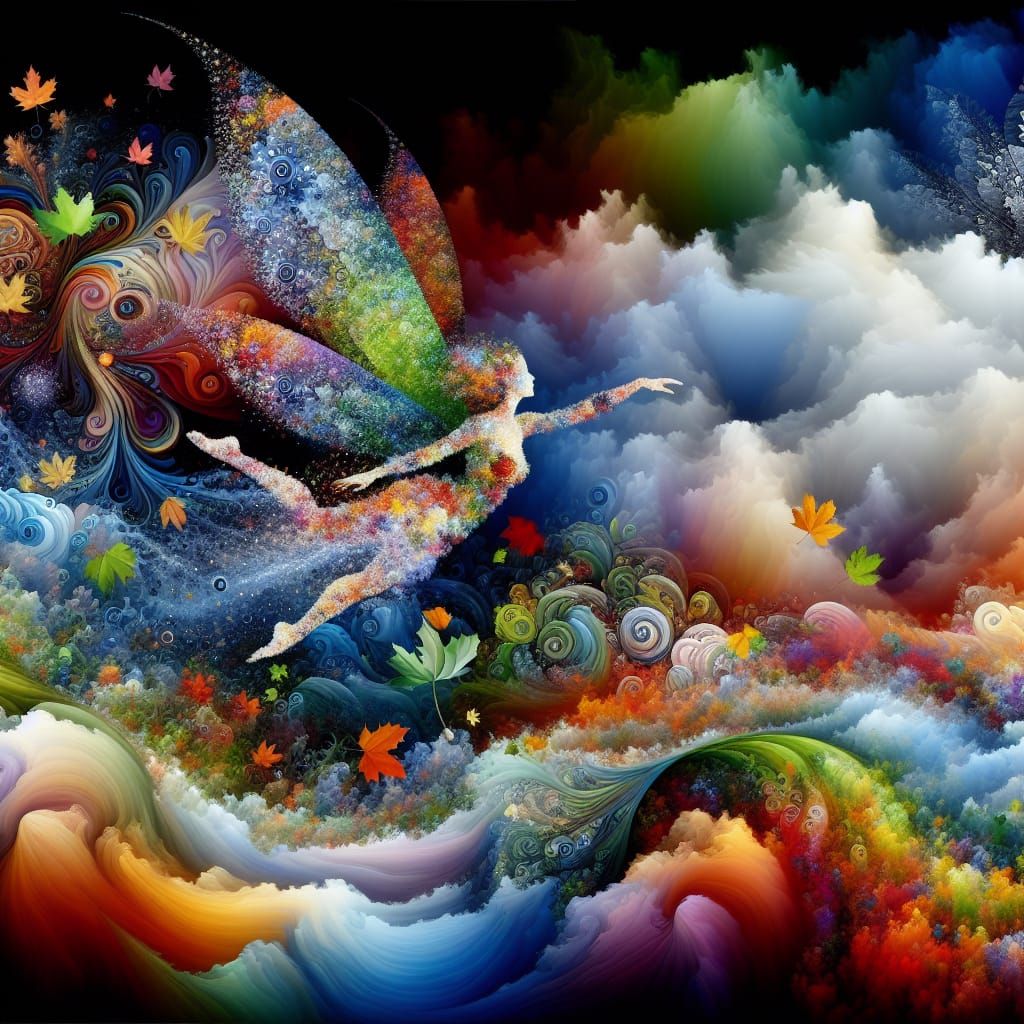 Ethereal Fairy's Autumnal Descent: Abstract 3D Art