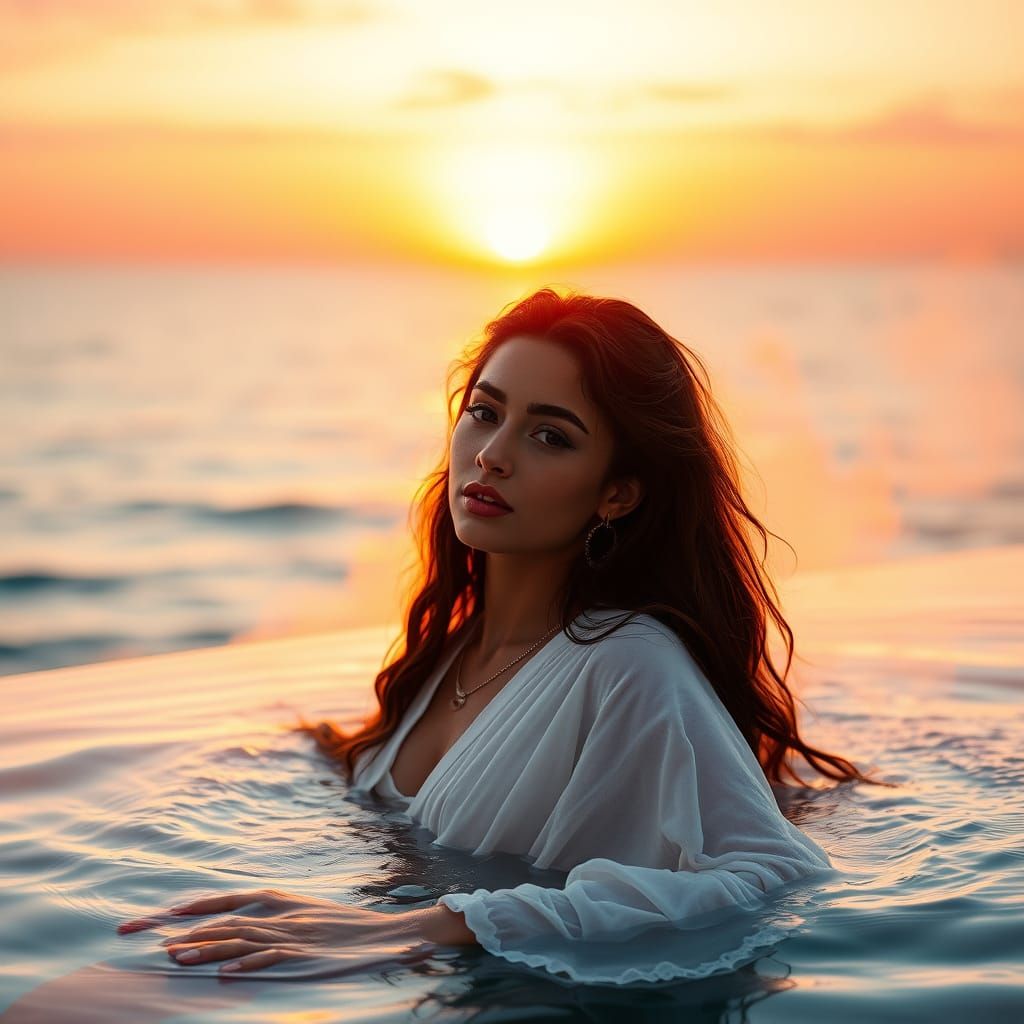 Young Maghrebi Woman Basks in Sunset Glow