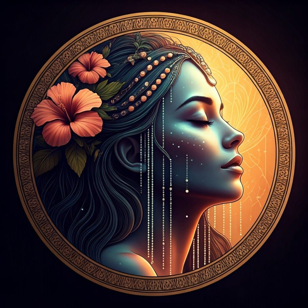 Ethereal Woman in Art Deco Egyptian Frame