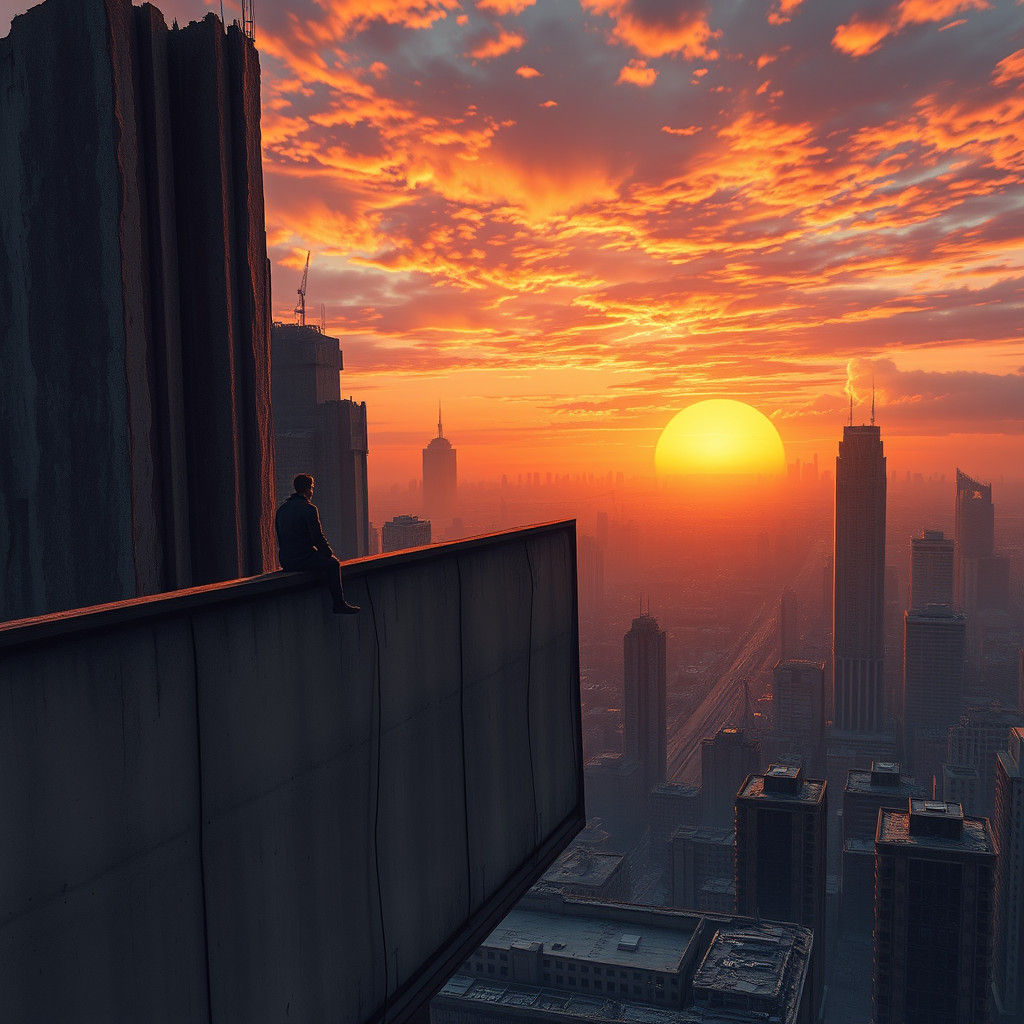 Apocalyptic Sunset: Figure on Billboard, Matte Painting