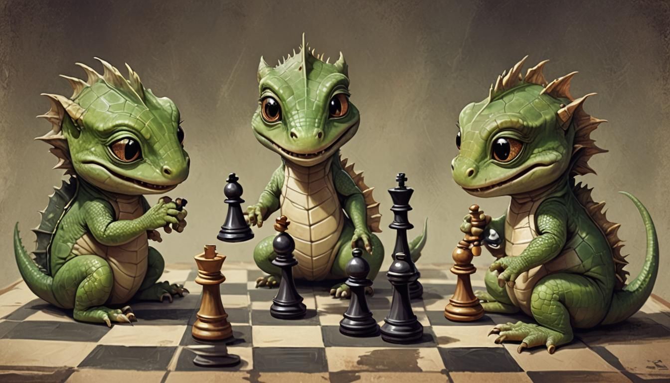Adorable Baby Lizards Playing Chess