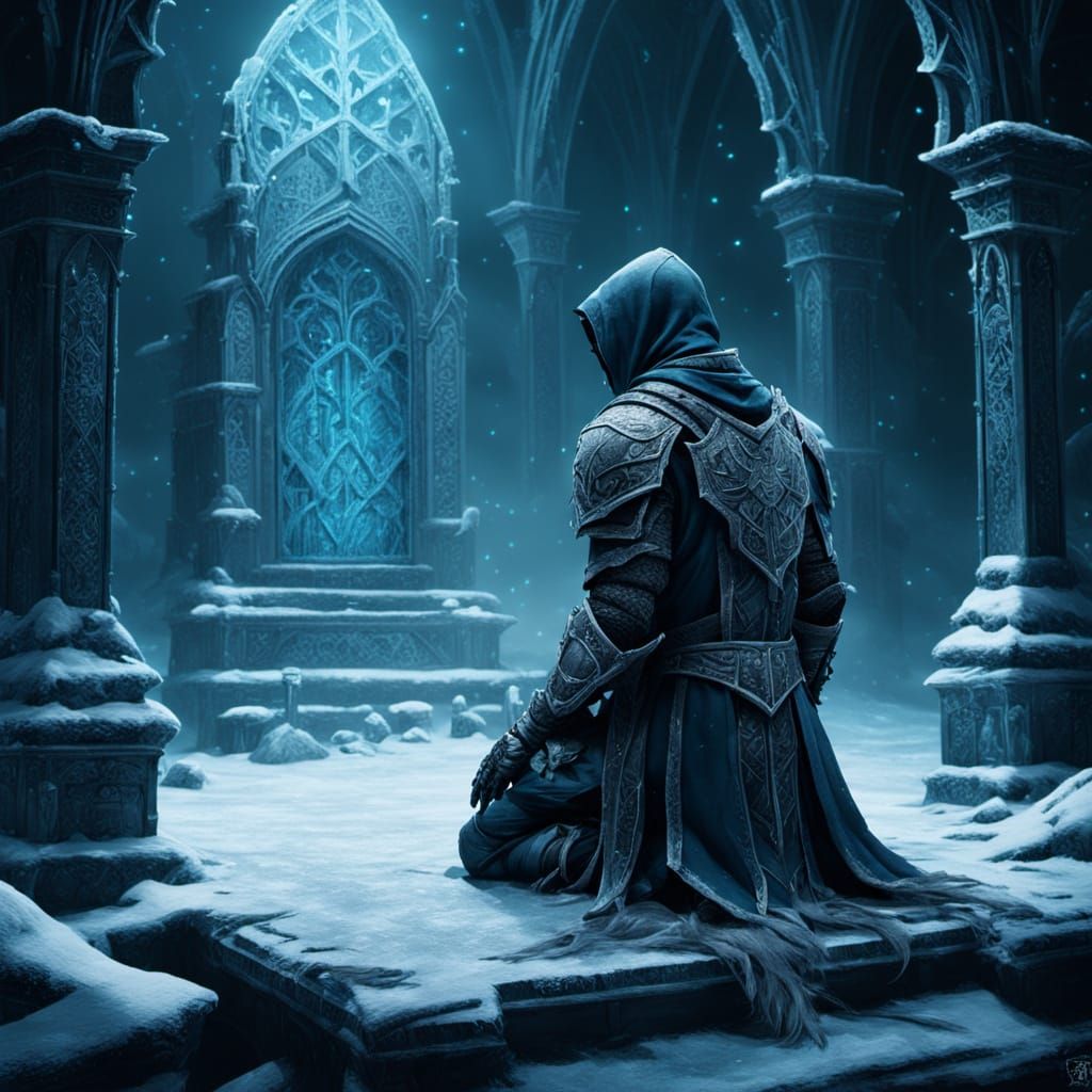 Spectral Knight's Prayer in Dark Fantasy Art