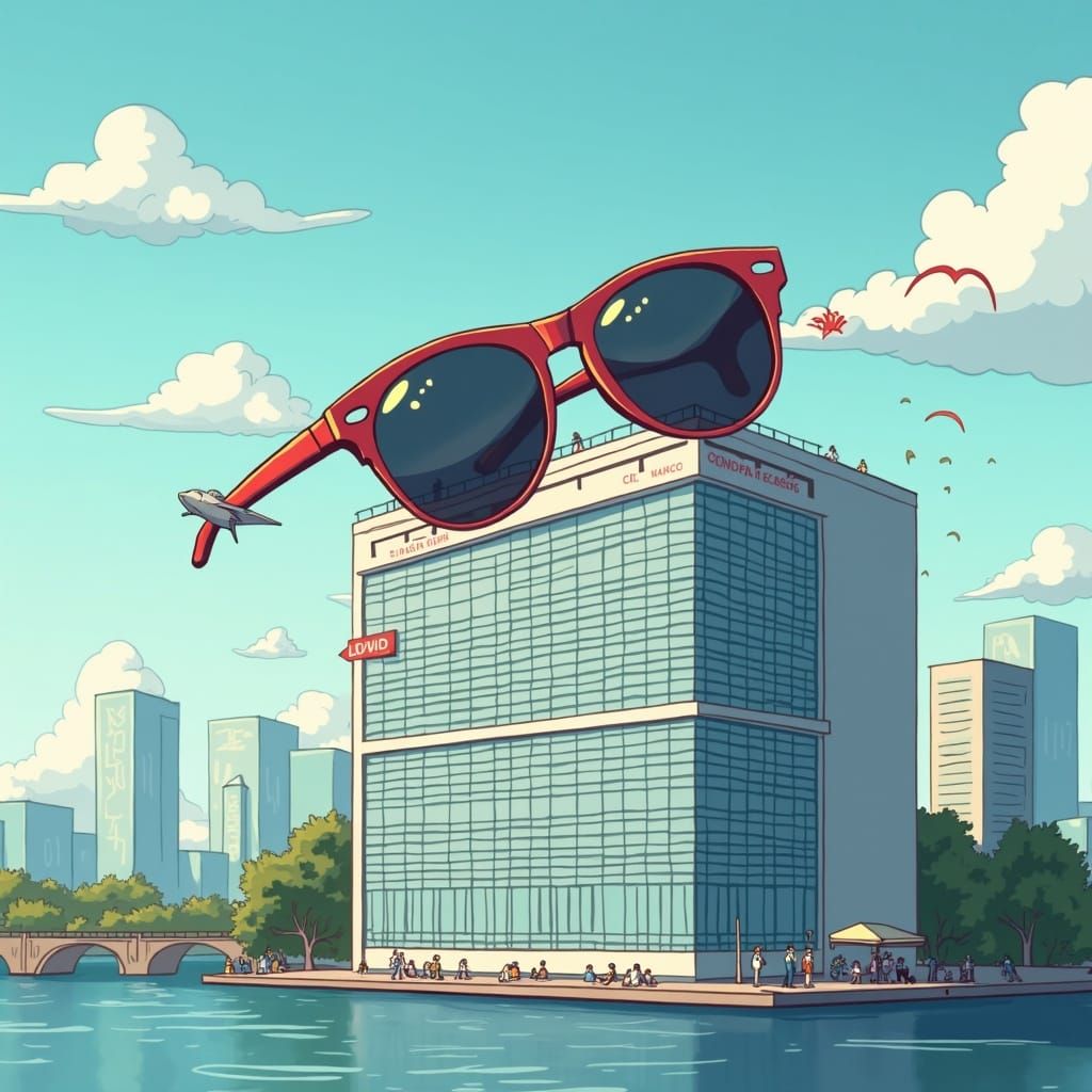 Flying Sunglasses Over LV Flagship in Singapore, Cartoon Sty...