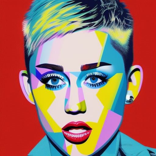 Miley Cyrus Pop Art Screen Print in Bauhaus Style