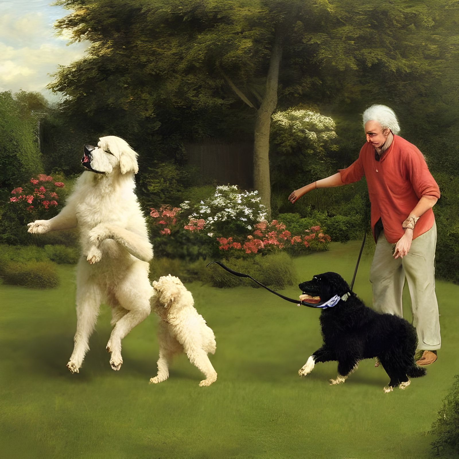 Dogs Playing in Garden, Painted by James Gurney